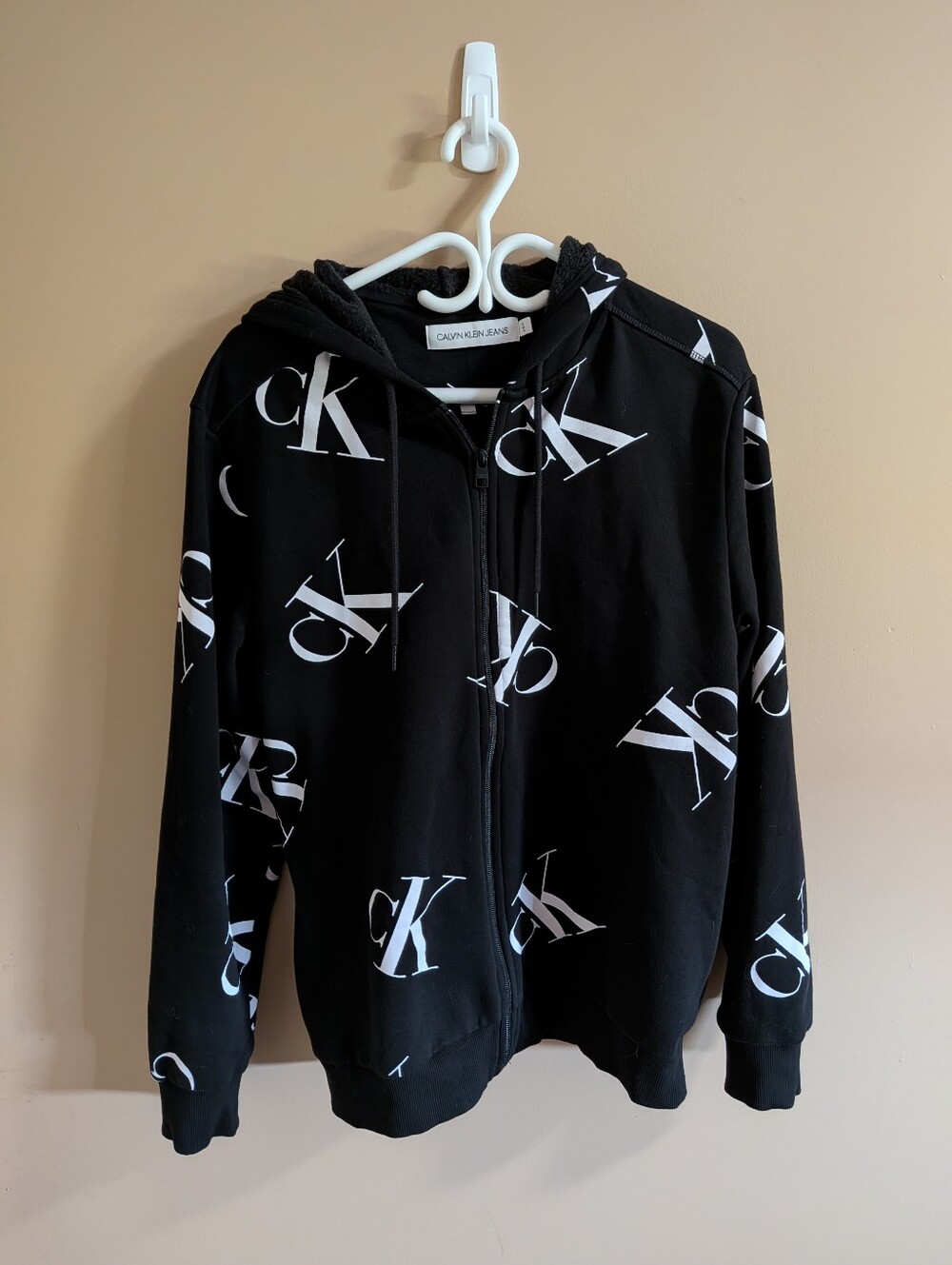 Calvin Klein CK Mens Black Logo Zip Hoodie